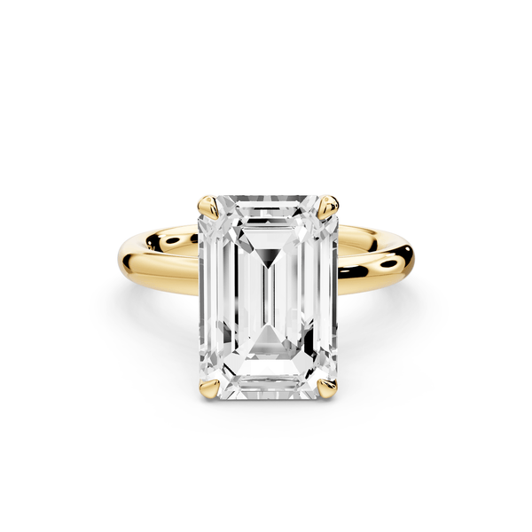 Shira - 5ct 18k yellow gold emerald diamond with hidden halo and diamond crown talon prong solitaire engagment ring - Mr. Alex Jewelry