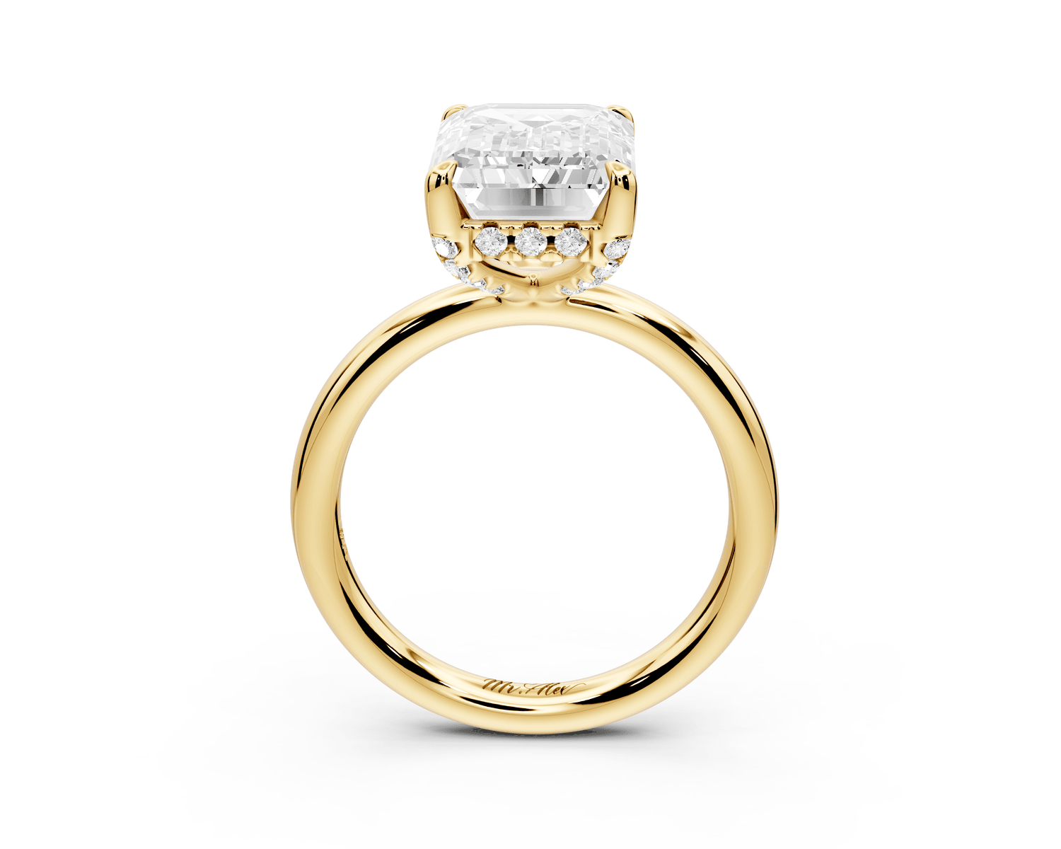 Shira - 5ct 18k yellow gold emerald diamond with hidden halo and diamond crown talon prong solitaire engagment ring - Mr. Alex Jewelry