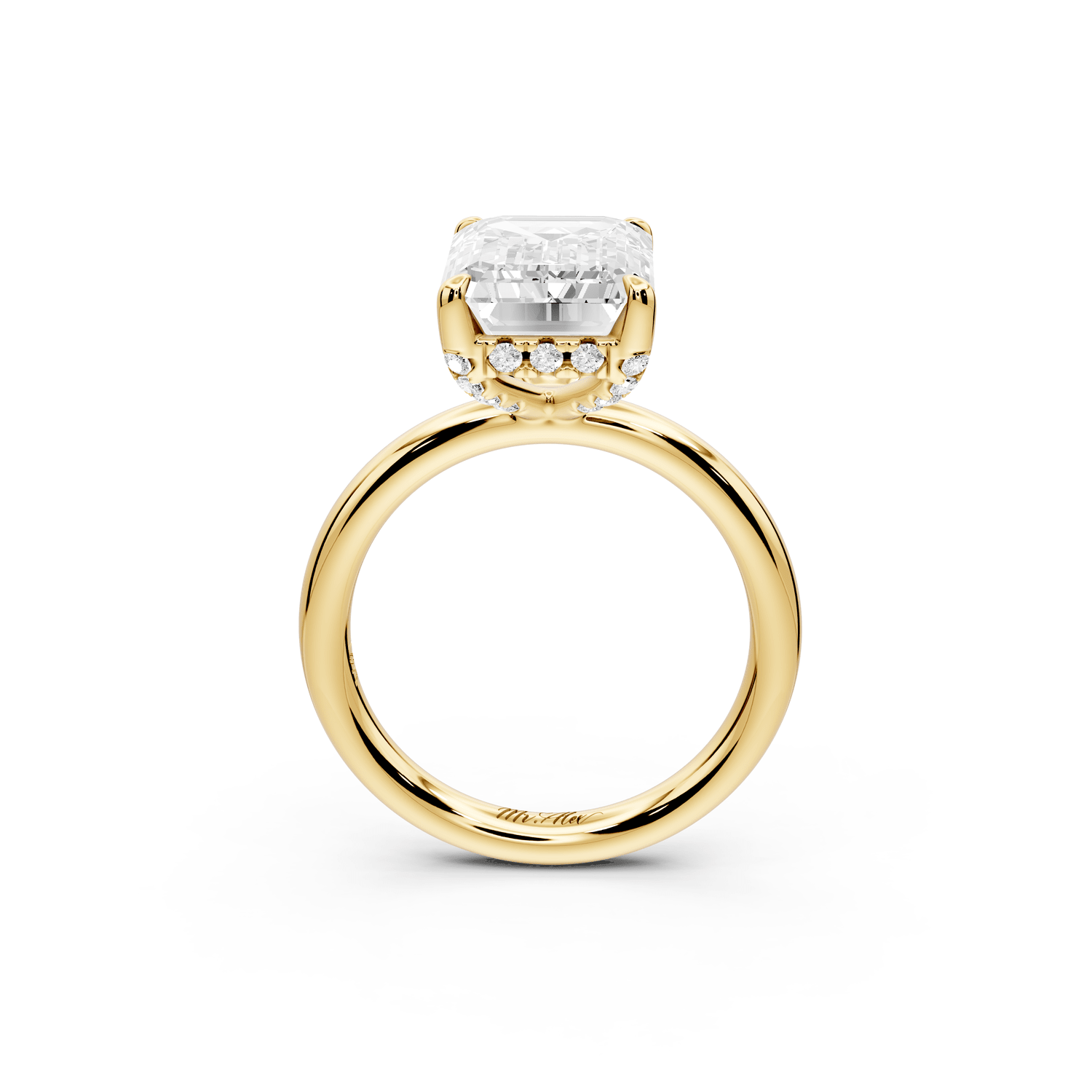 Shira - 5ct 18k yellow gold emerald diamond with hidden halo and diamond crown talon prong solitaire engagment ring - Mr. Alex Jewelry