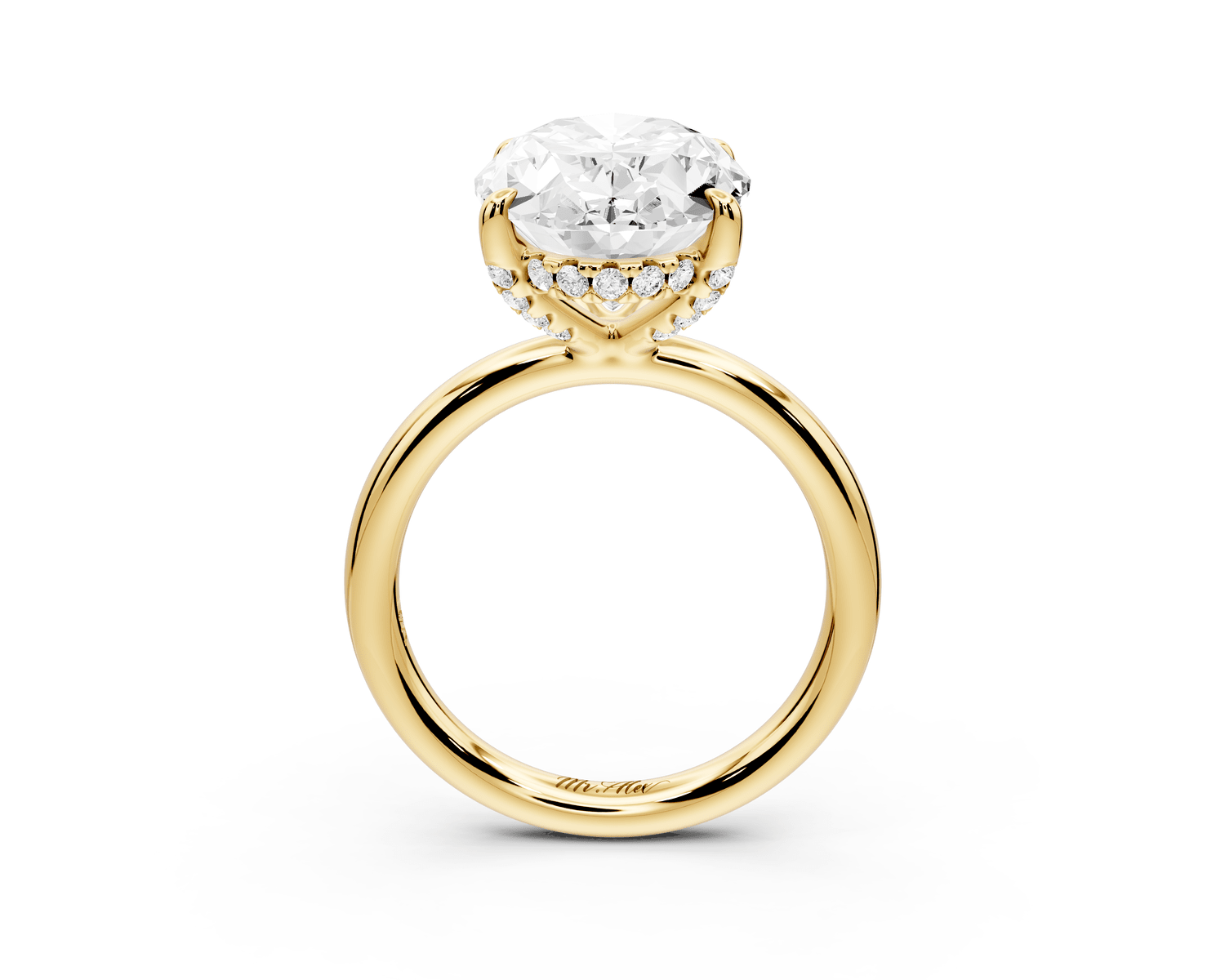 Shira - 5ct 18k yellow gold oval diamond with hidden halo and diamond crown talon prong solitaire engagment ring - Mr. Alex Jewelry