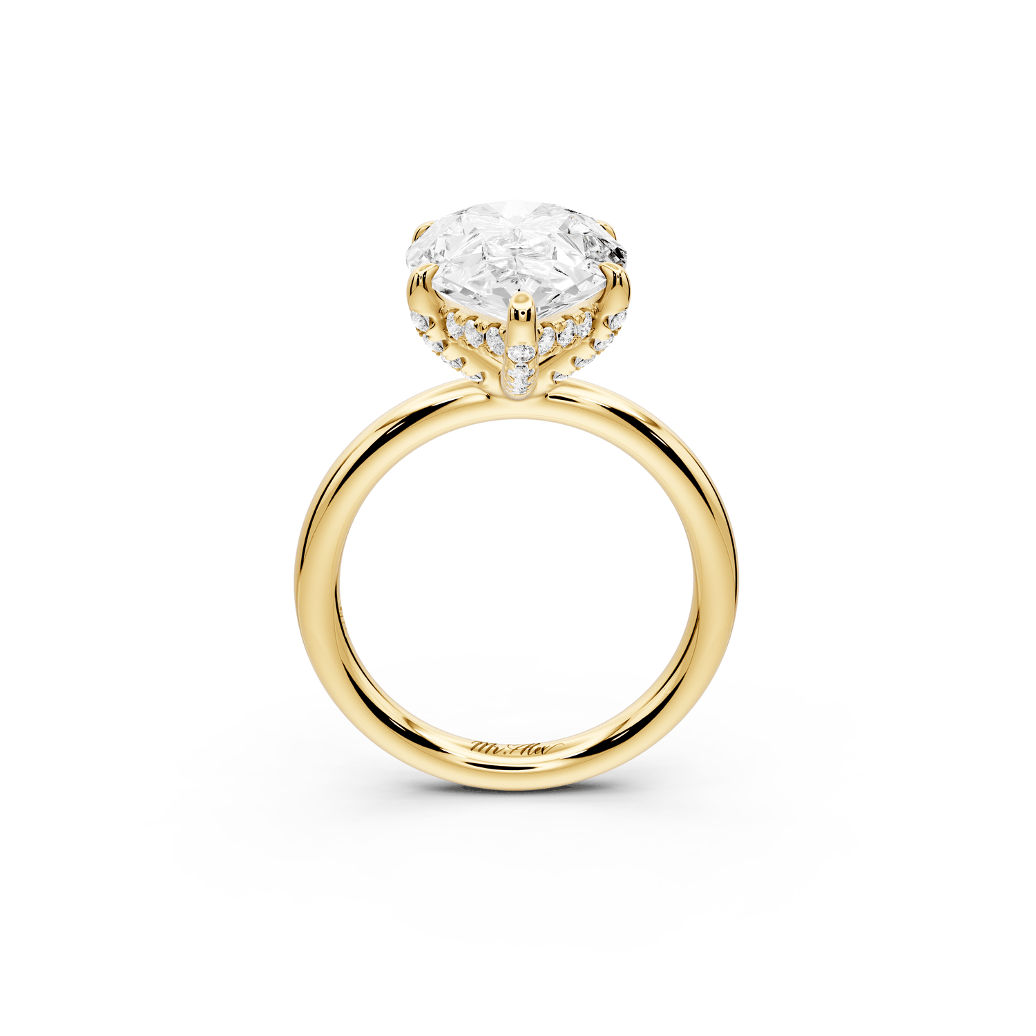 Shira - 5ct 18k yellow gold pear diamond with hidden halo and diamond crown talon prong solitaire engagment ring - Mr. Alex Jewelry