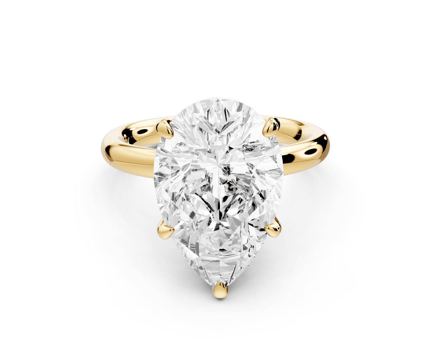 Shira - 5ct 18k yellow gold pear diamond with hidden halo and diamond crown talon prong solitaire engagment ring - Mr. Alex Jewelry