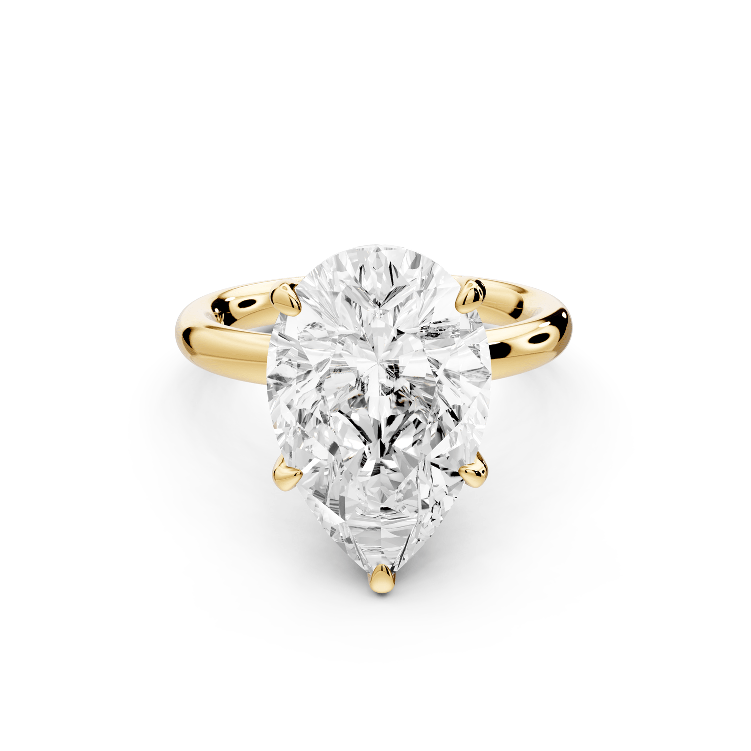 Shira - 5ct 18k yellow gold pear diamond with hidden halo and diamond crown talon prong solitaire engagment ring - Mr. Alex Jewelry