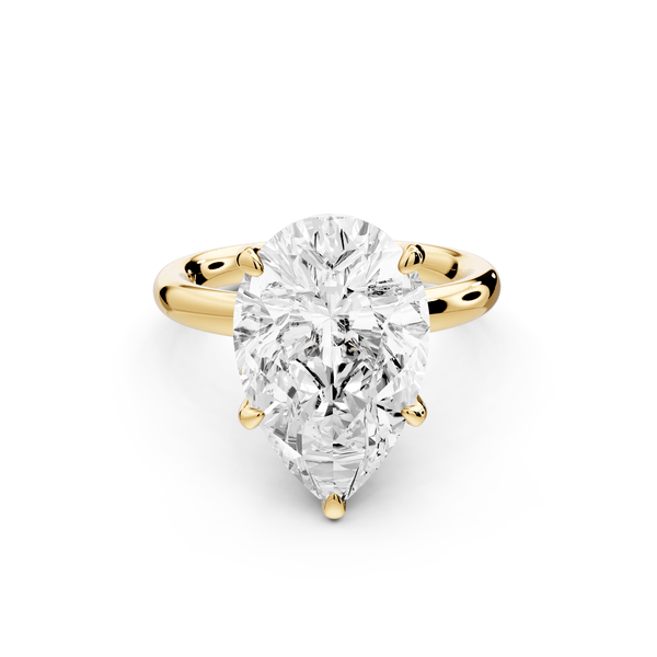 Shira - 5ct 18k yellow gold pear diamond with hidden halo and diamond crown talon prong solitaire engagment ring - Mr. Alex Jewelry