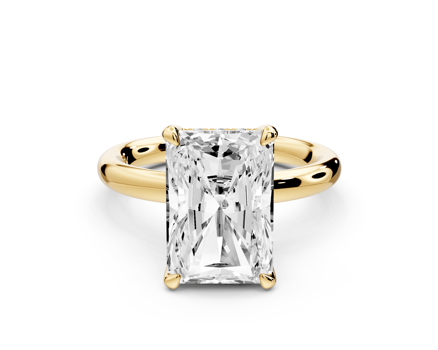 Shira - 5ct 18k yellow gold radiant diamond with hidden halo and diamond crown talon prong solitaire engagement ring - Mr. Alex Jewelry