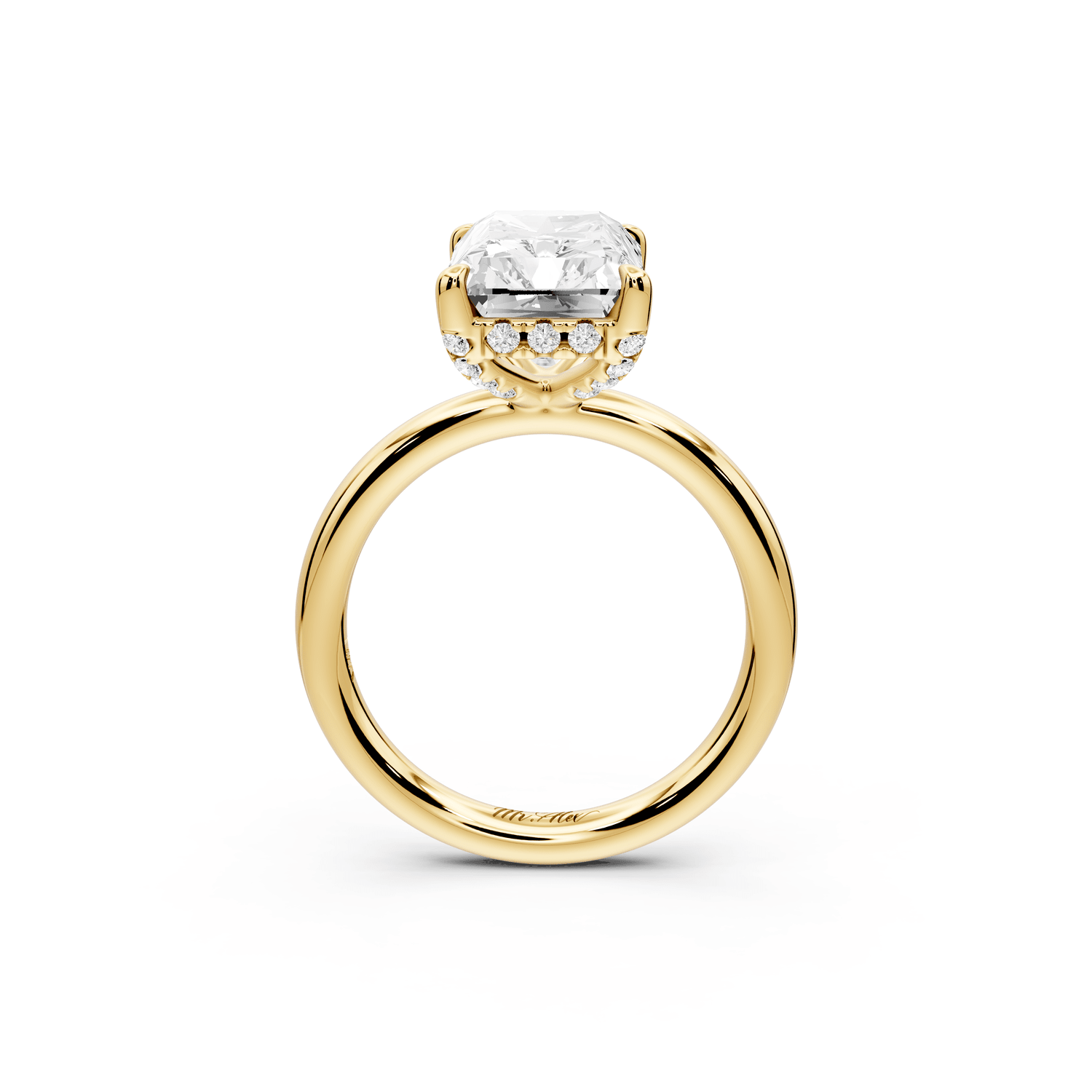 Shira - 5ct 18k yellow gold radiant diamond with hidden halo and diamond crown talon prong solitaire engagement ring - Mr. Alex Jewelry