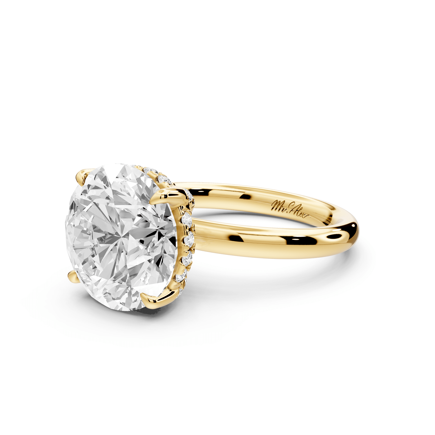 Shira - 5ct 18k yellow gold round diamond with hidden halo and diamond crown talon prong solitaire engagment ring - Mr. Alex Jewelry