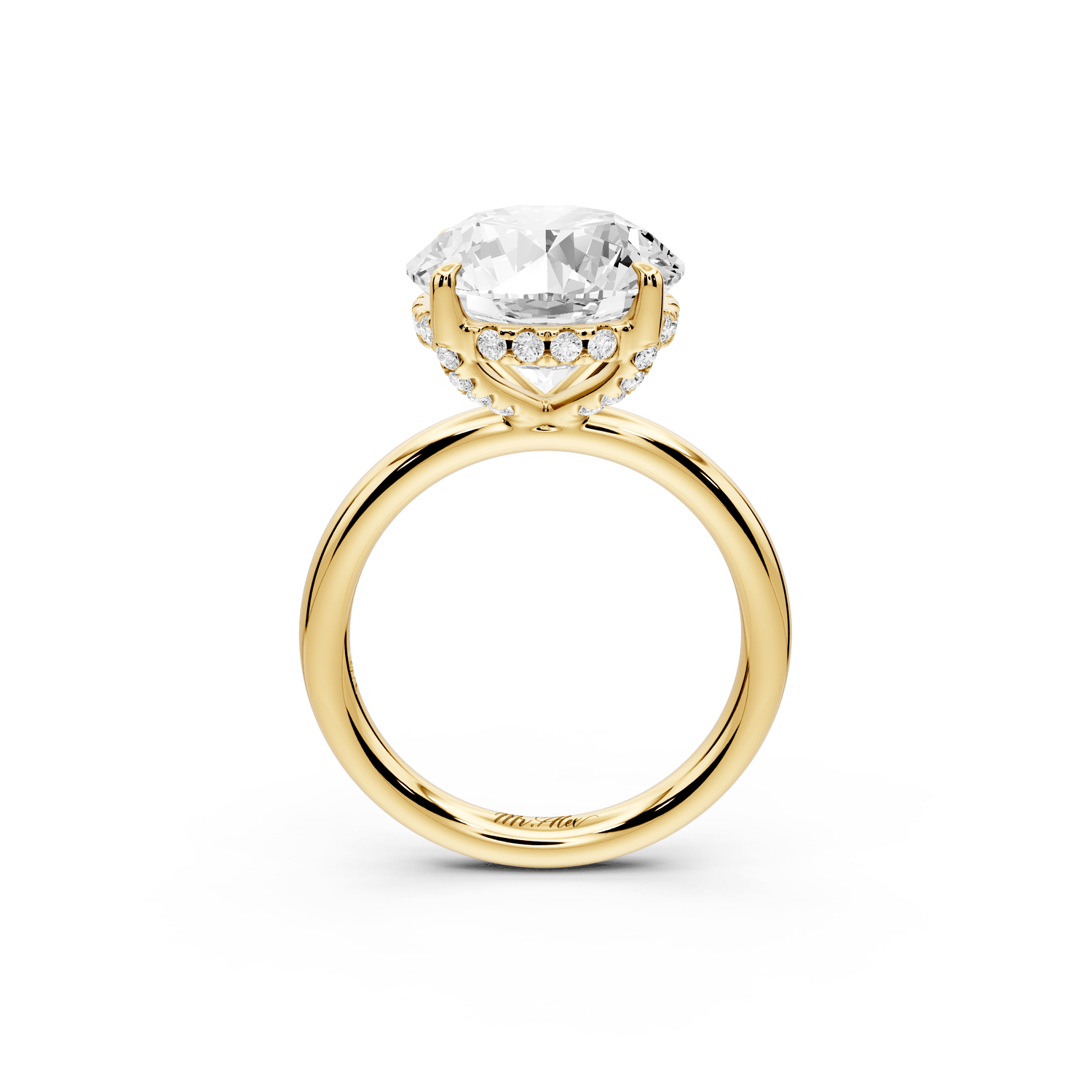 Shira - 5ct 18k yellow gold round diamond with hidden halo and diamond crown talon prong solitaire engagment ring - Mr. Alex Jewelry