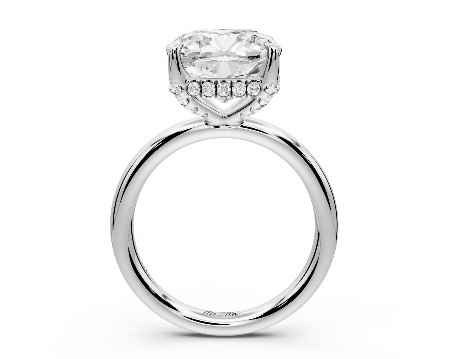 Shira - 5ct platinum cushion diamond with hidden halo and diamond crown talon prong solitaire engagement ring - Mr. Alex Jewelry
