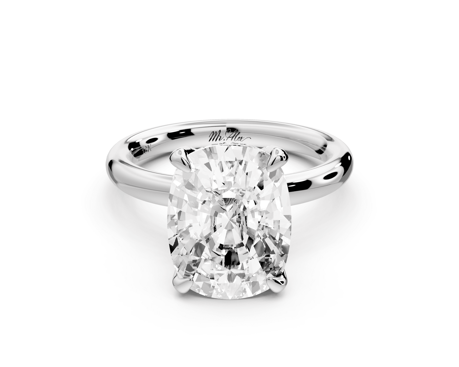 Shira - 5ct platinum ecushion diamond with hidden halo and diamond crown talon prong solitaire engagement ring - Mr. Alex Jewelry