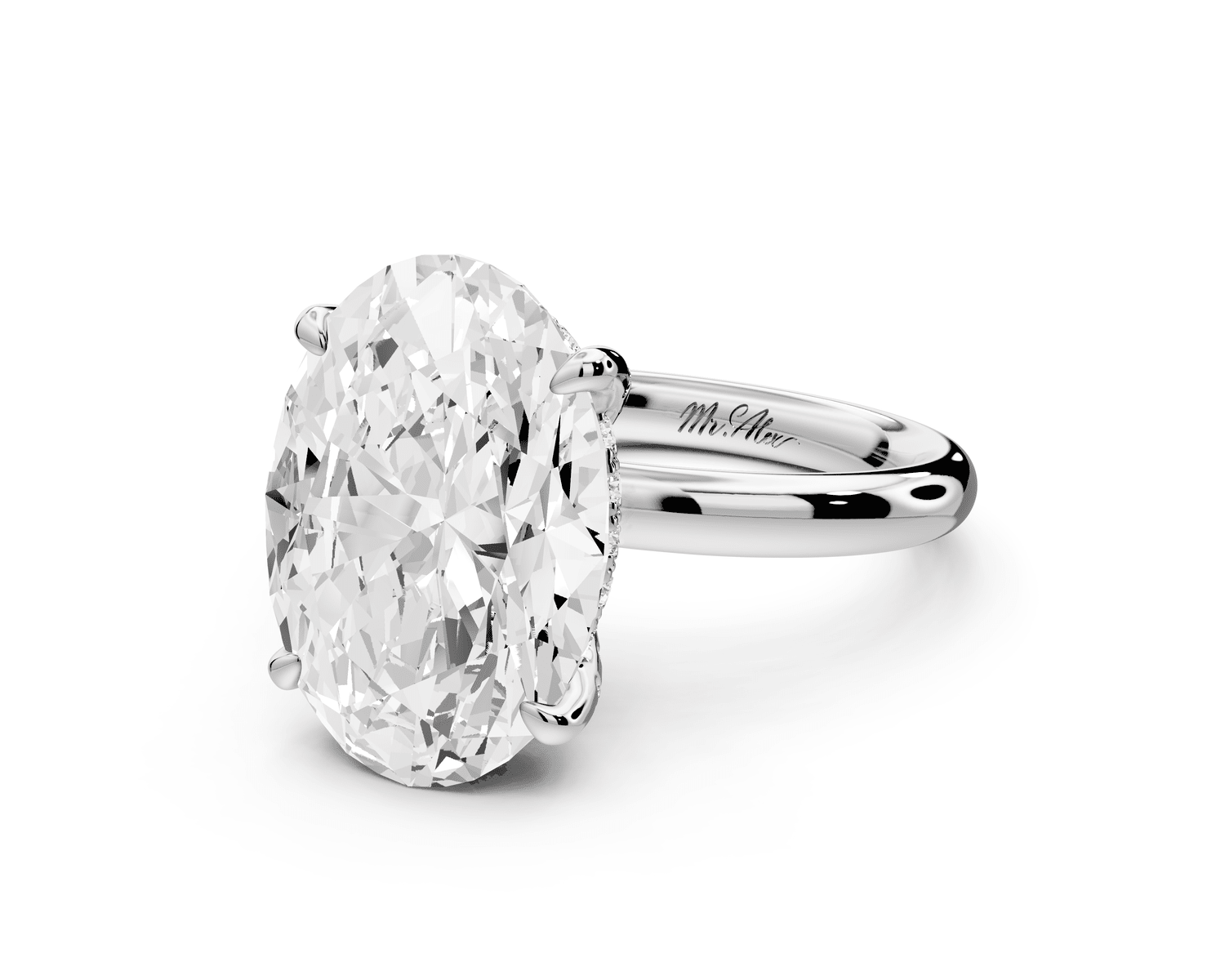 Shira - 5ct platinum oval diamond with hidden halo and diamond crown talon prong solitaire engagment ring - Mr. Alex Jewelry