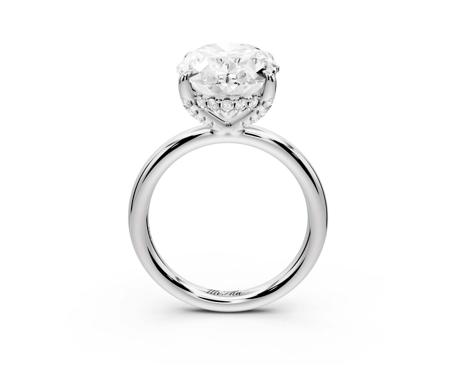 Shira - 5ct platinum oval diamond with hidden halo and diamond crown talon prong solitaire engagment ring - Mr. Alex Jewelry