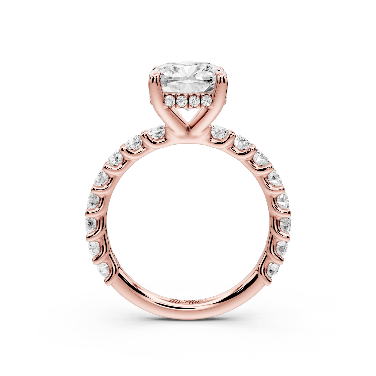 Siena - 2ct 14k rose gold cushion Hidden Halo with Shared Prong Pavé Engagement Ring - Mr. Alex Jewelry