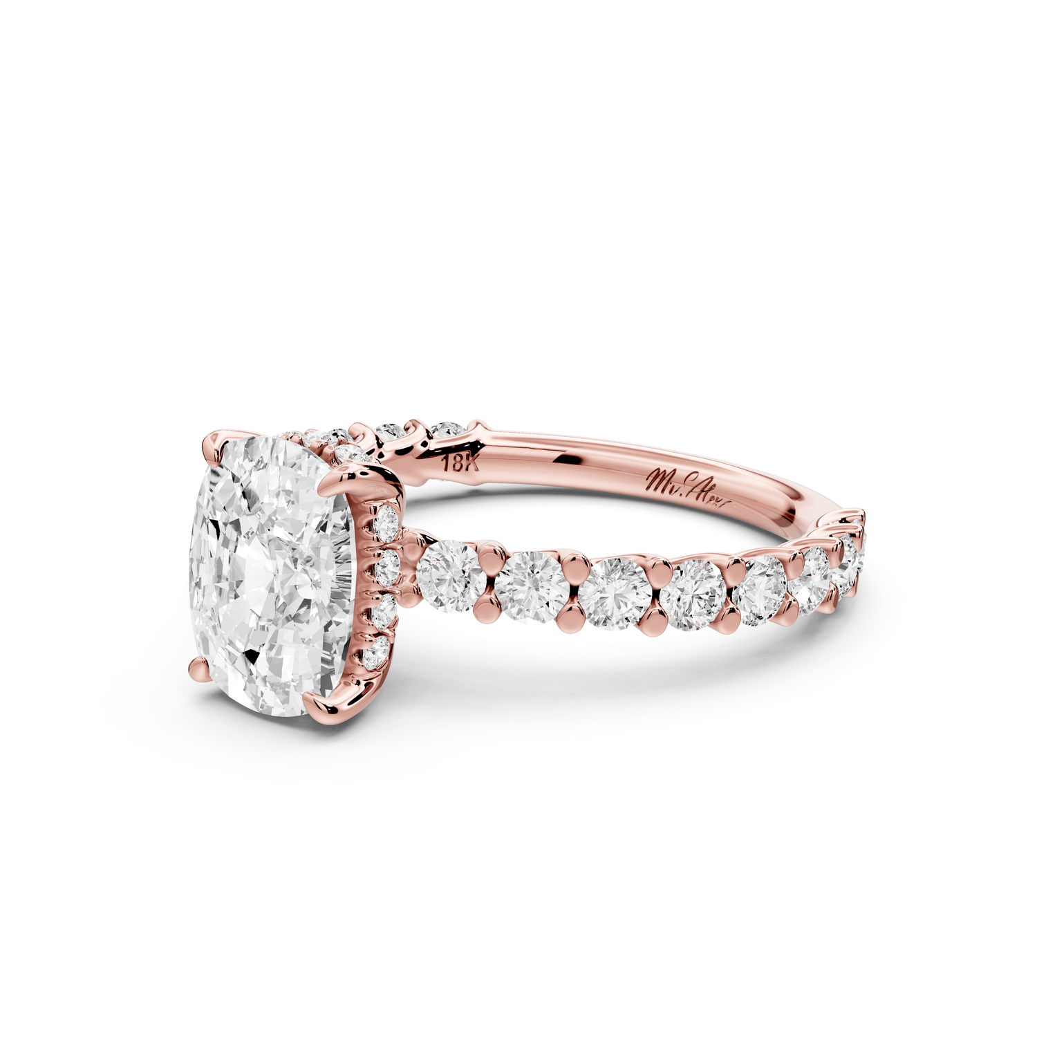 Siena - 2ct 14k rose gold ecushion Hidden Halo with Shared Prong Pavé Engagement Ring - Mr. Alex Jewelry