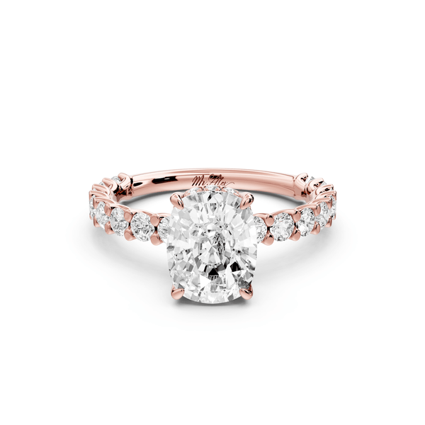 Siena - 2ct 14k rose gold ecushion Hidden Halo with Shared Prong Pavé Engagement Ring - Mr. Alex Jewelry
