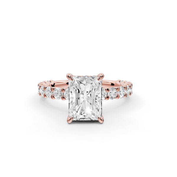 Siena - 2ct 14k rose gold radiant Hidden Halo with Shared Prong Pavé Engagement Ring - Mr. Alex Jewelry