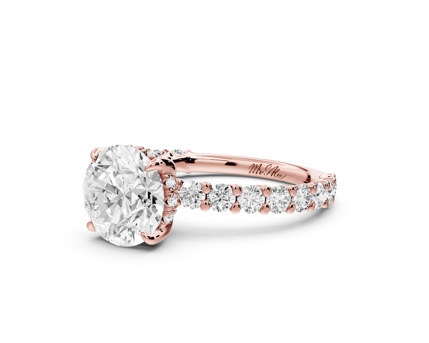 Siena - 2ct 14k rose gold round Hidden Halo with Shared Prong Pavé Engagement Ring - Mr. Alex Jewelry
