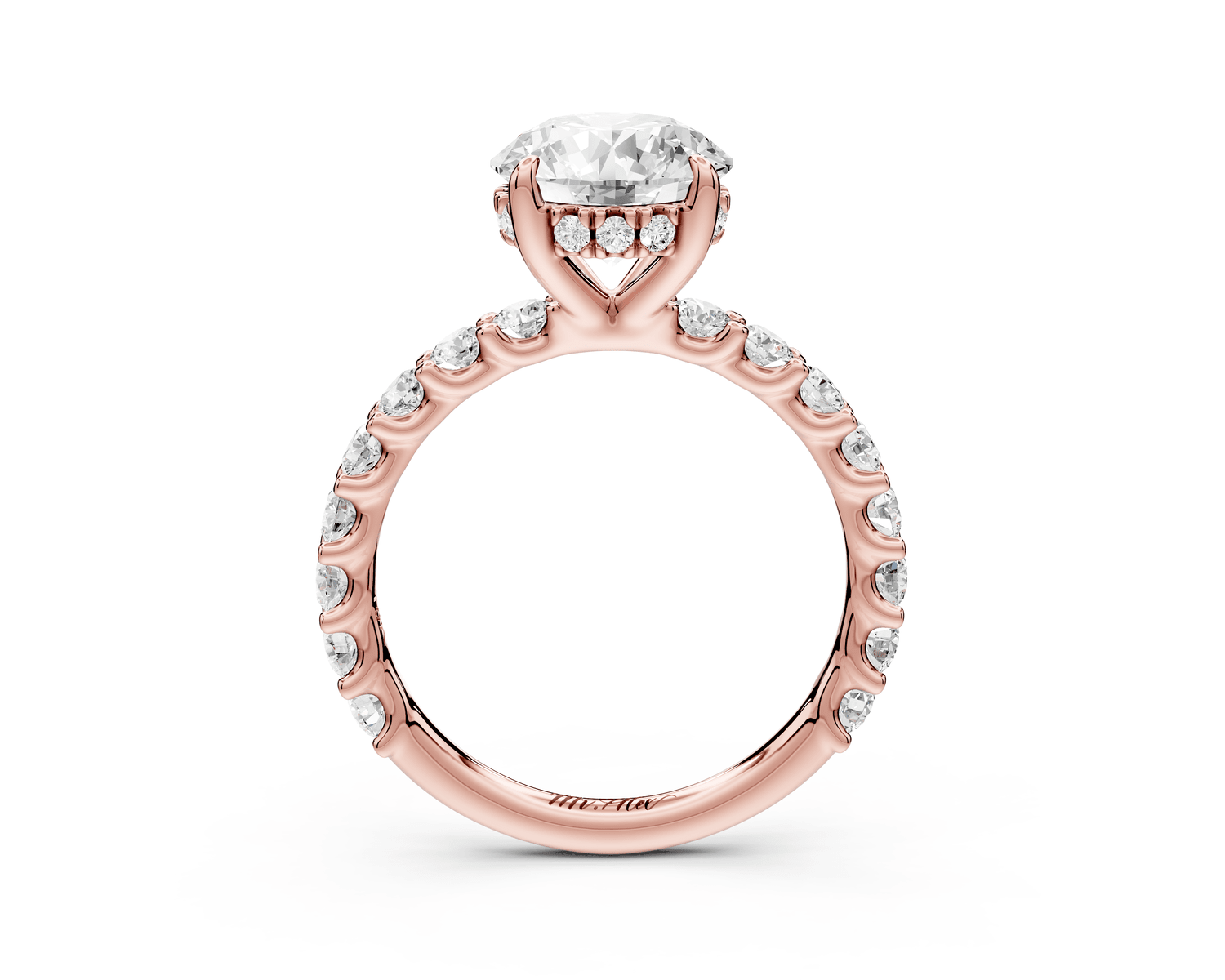 Siena - 2ct 14k rose gold round Hidden Halo with Shared Prong Pavé Engagement Ring - Mr. Alex Jewelry