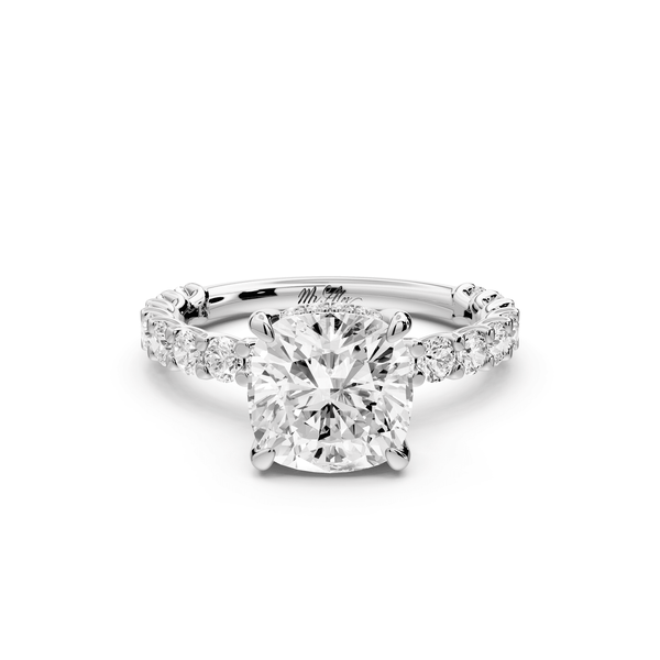 Siena - 2ct 14k white gold cushion Hidden Halo with Shared Prong Pavé Engagement Ring - Mr. Alex Jewelry