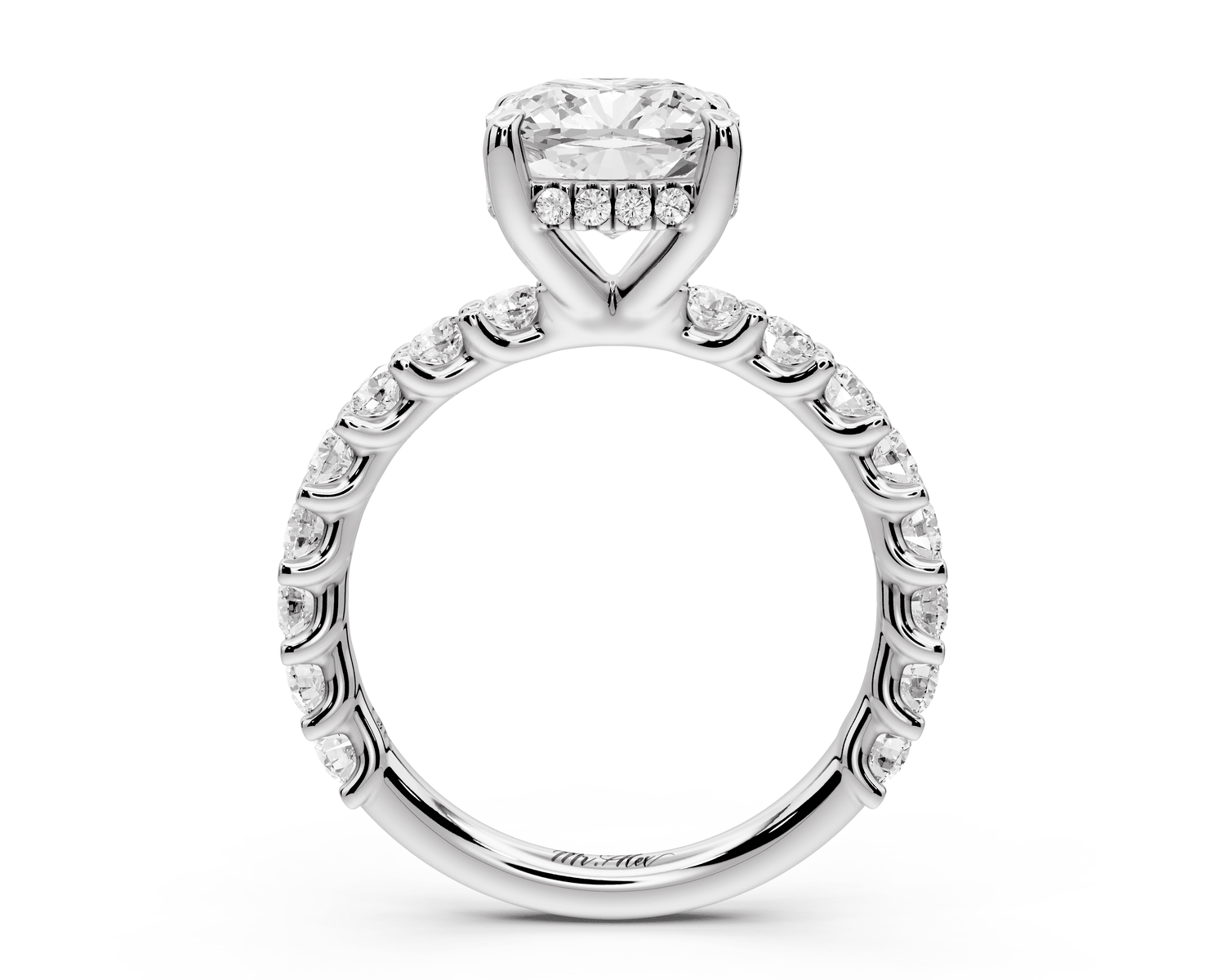 Siena - 2ct 14k white gold cushion Hidden Halo with Shared Prong Pavé Engagement Ring - Mr. Alex Jewelry