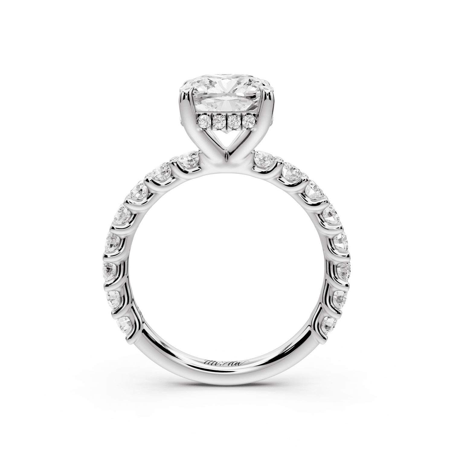 Siena - 2ct 14k white gold cushion Hidden Halo with Shared Prong Pavé Engagement Ring - Mr. Alex Jewelry
