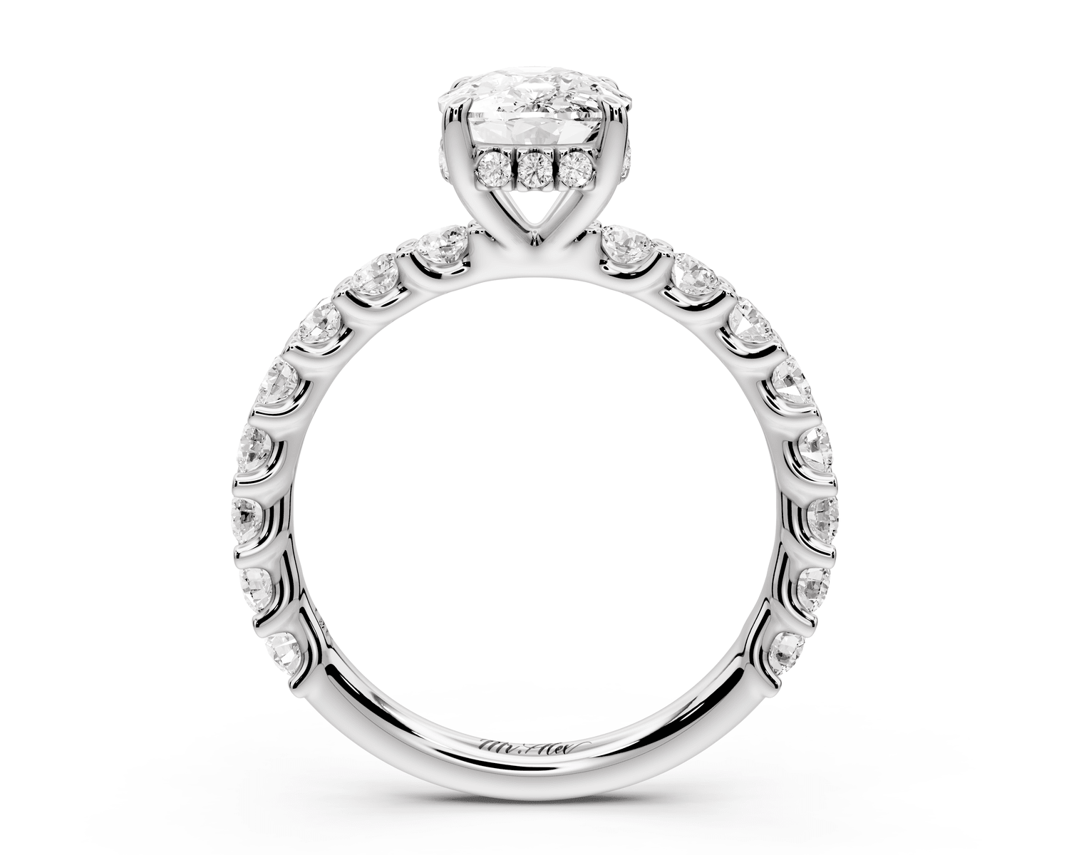Siena - 2ct 14k white gold ecushion Hidden Halo with Shared Prong Pavé Engagement Ring - Mr. Alex Jewelry