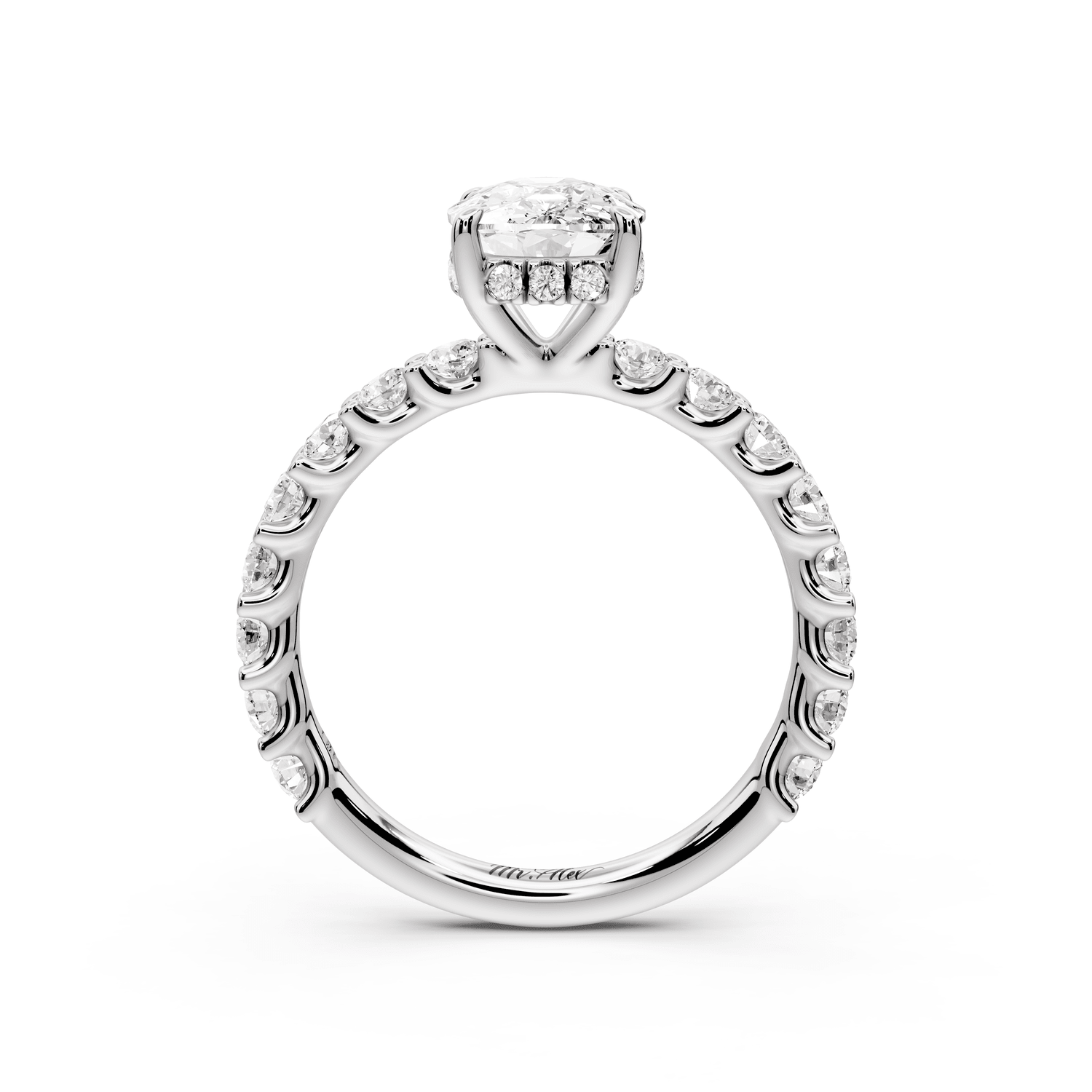Siena - 2ct 14k white gold ecushion Hidden Halo with Shared Prong Pavé Engagement Ring - Mr. Alex Jewelry