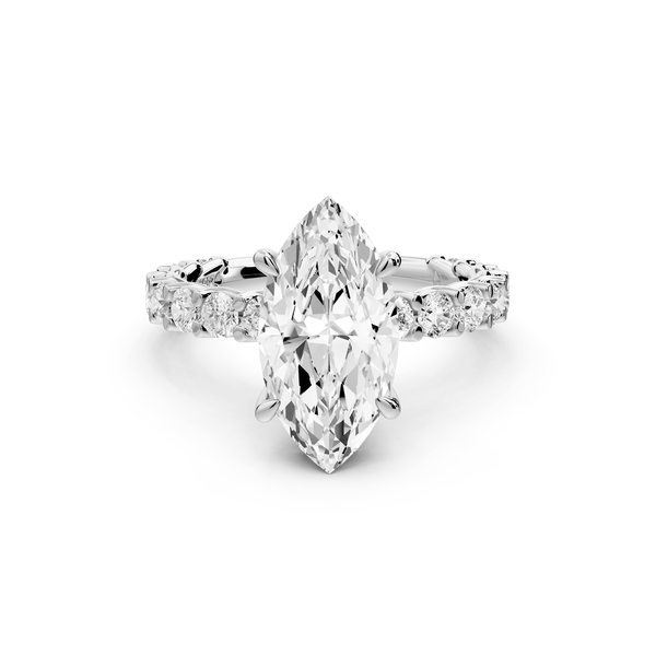 Siena - 2ct 14k white gold marquise Hidden Halo with Shared Prong Pavé Engagement Ring - Mr. Alex Jewelry