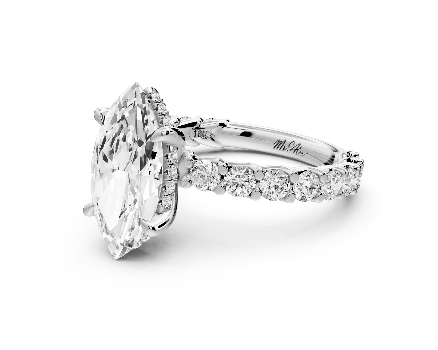 Siena - 2ct 14k white gold marquise Hidden Halo with Shared Prong Pavé Engagement Ring - Mr. Alex Jewelry