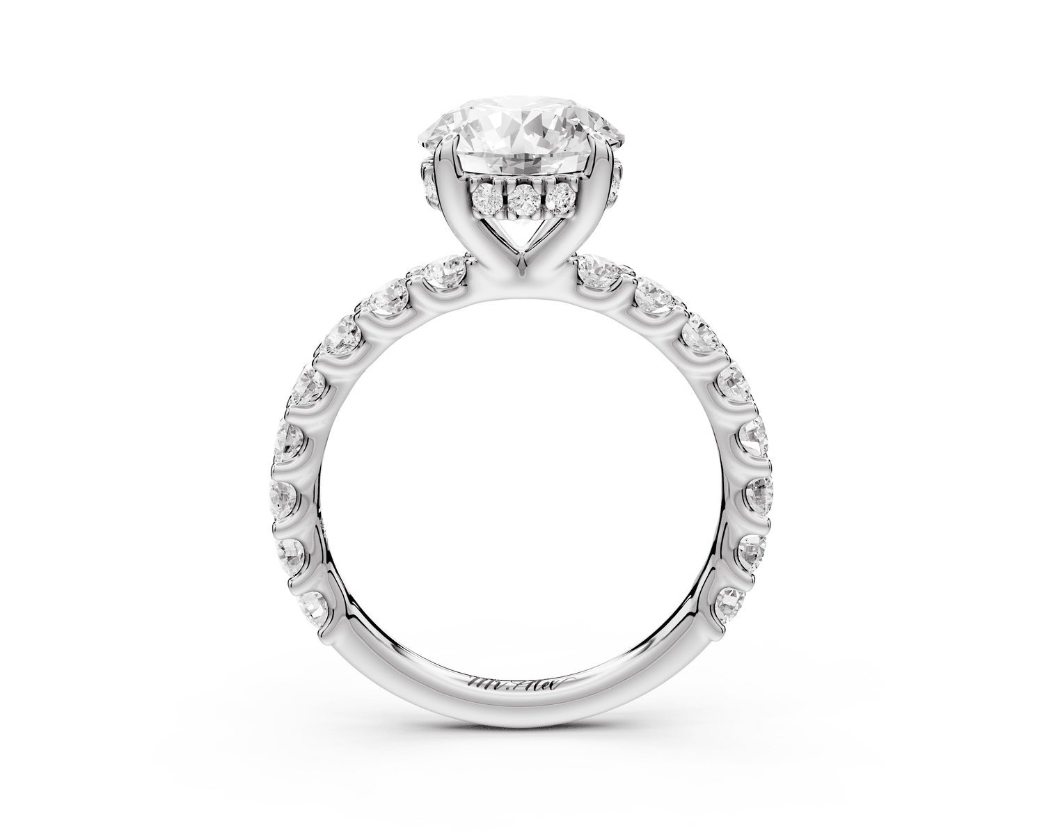 Siena - 2ct 14k white gold round Hidden Halo with Shared Prong Pavé Engagement Ring - Mr. Alex Jewelry