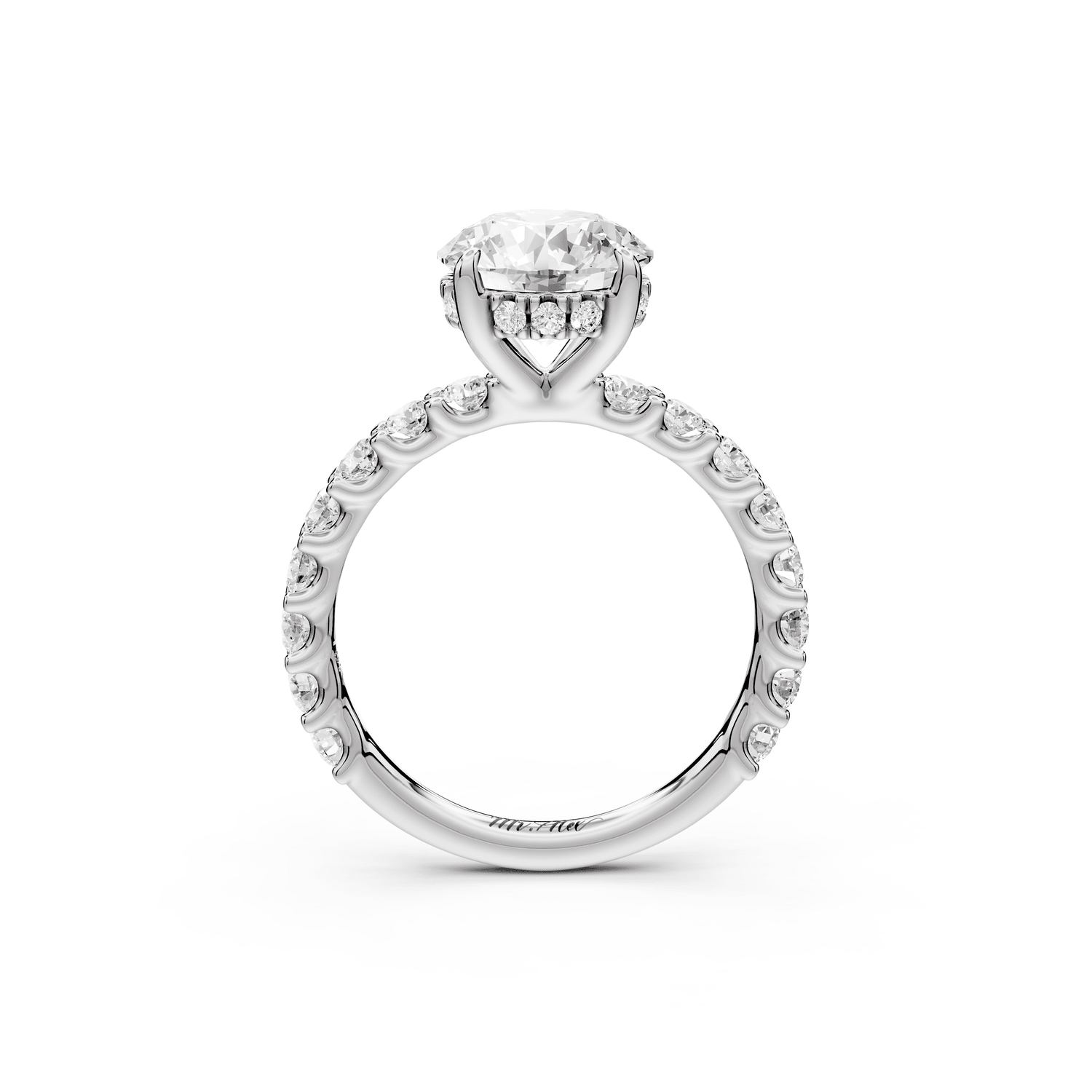 Siena - 2ct 14k white gold round Hidden Halo with Shared Prong Pavé Engagement Ring - Mr. Alex Jewelry