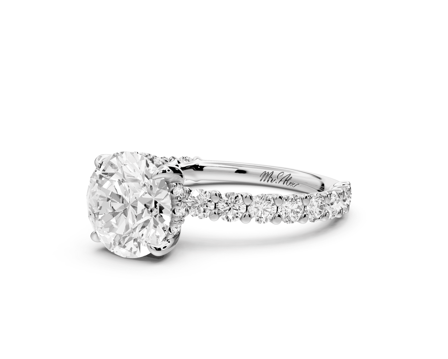 Siena - 2ct 14k white gold round Hidden Halo with Shared Prong Pavé Engagement Ring - Mr. Alex Jewelry