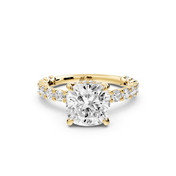 Siena - 2ct 14k yellow gold cushion Hidden Halo with Shared Prong Pavé Engagement Ring - Mr. Alex Jewelry