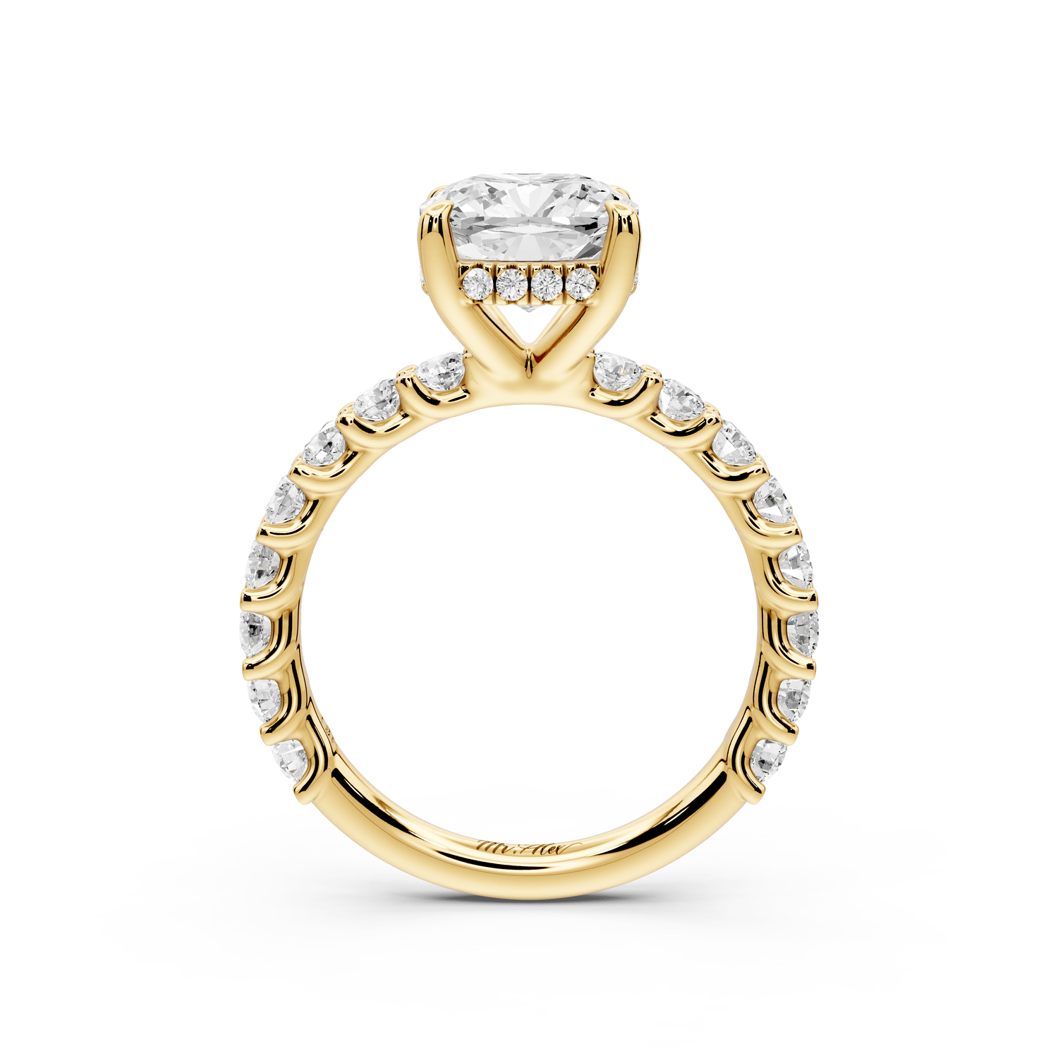 Siena - 2ct 14k yellow gold cushion Hidden Halo with Shared Prong Pavé Engagement Ring - Mr. Alex Jewelry