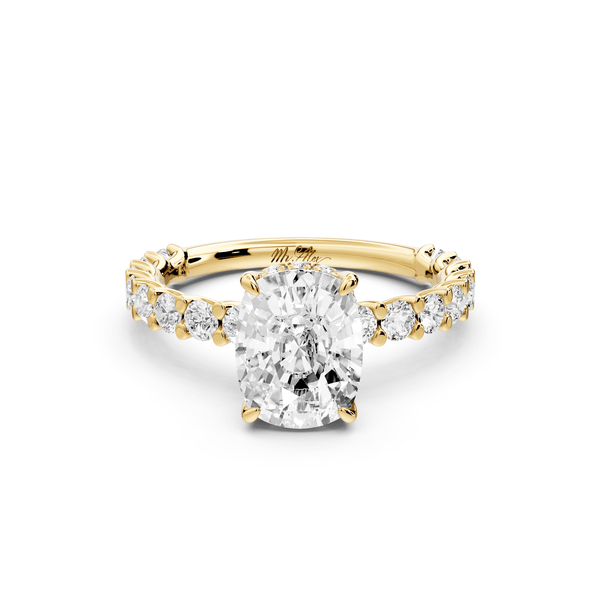Siena - 2ct 14k yellow gold ecushion Hidden Halo with Shared Prong Pavé Engagement Ring - Mr. Alex Jewelry