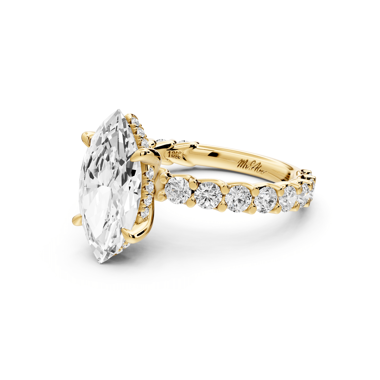 Siena - 2ct 14k yellow gold marquise Hidden Halo with Shared Prong Pavé Engagement Ring - Mr. Alex Jewelry