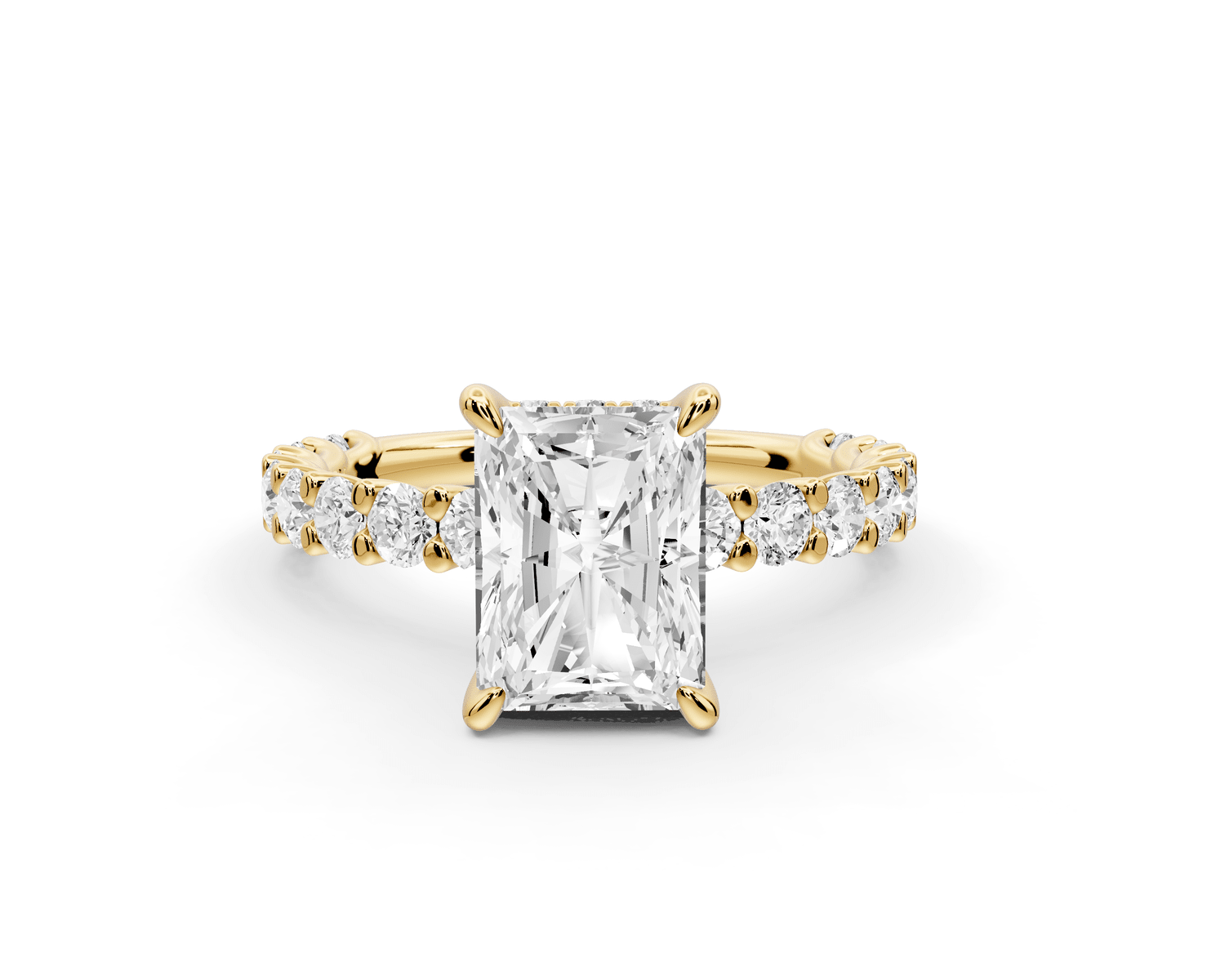 Siena - 2ct 14k yellow gold radiant Hidden Halo with Shared Prong Pavé Engagement Ring - Mr. Alex Jewelry
