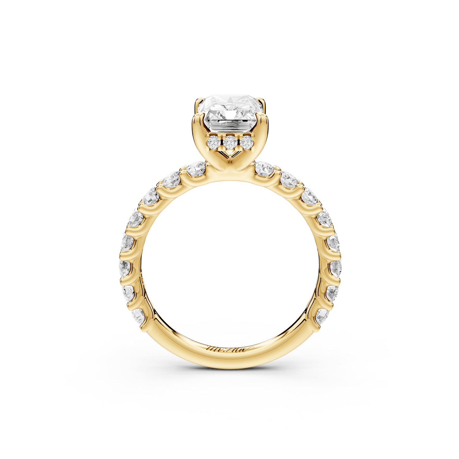 Siena - 2ct 14k yellow gold radiant Hidden Halo with Shared Prong Pavé Engagement Ring - Mr. Alex Jewelry