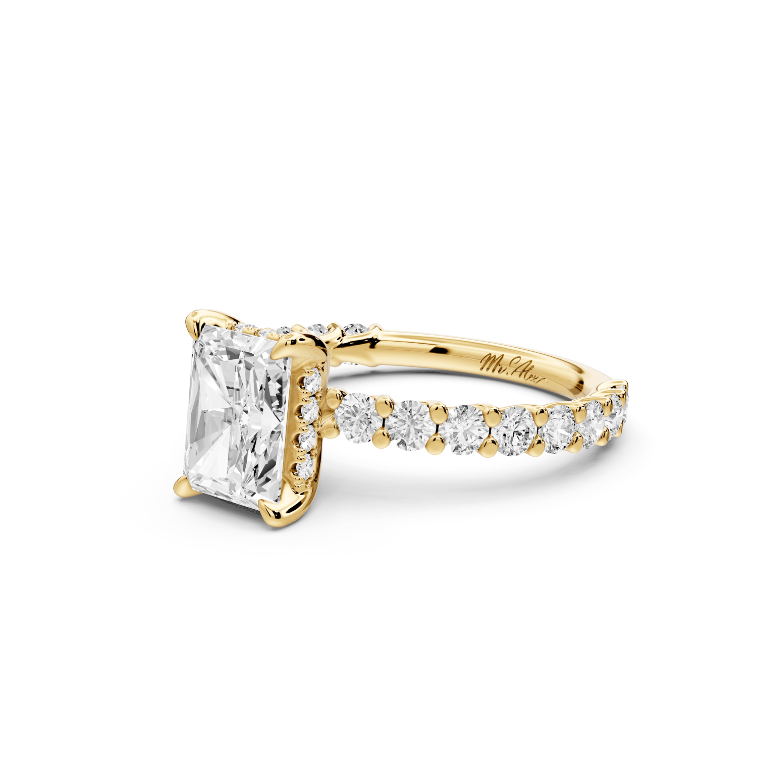 Siena - 2ct 14k yellow gold radiant Hidden Halo with Shared Prong Pavé Engagement Ring - Mr. Alex Jewelry