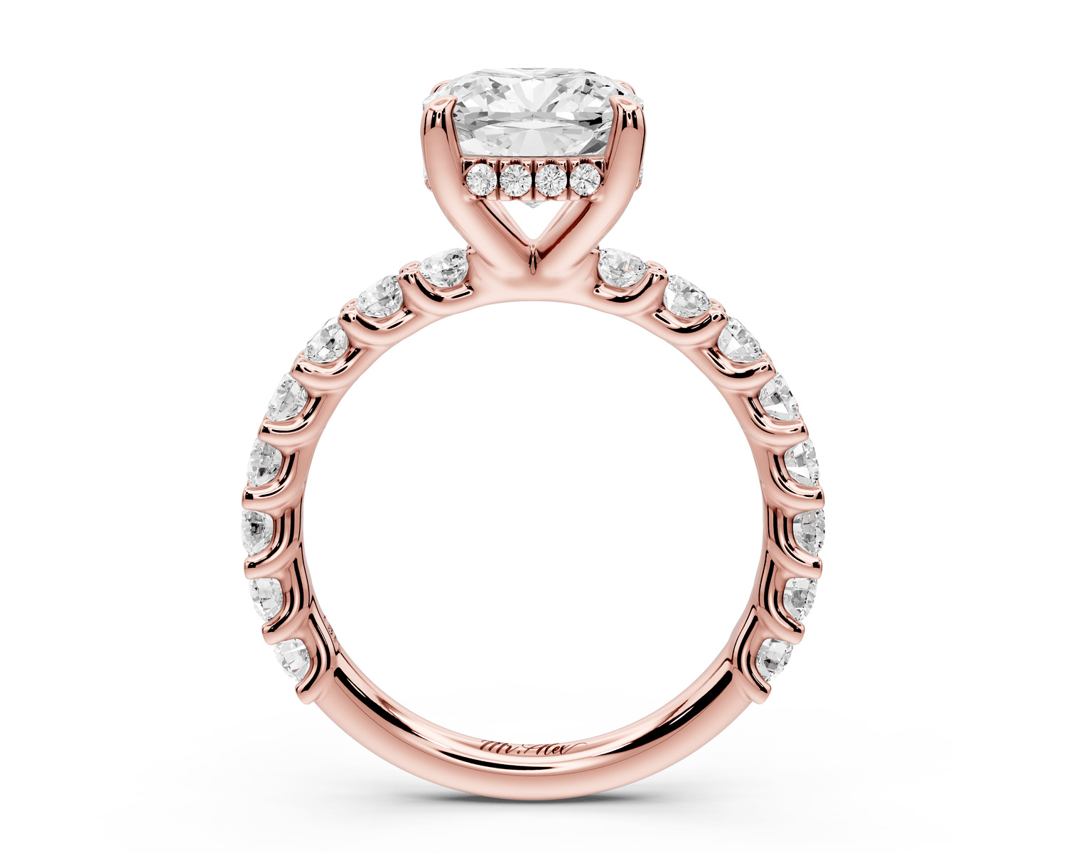 Siena - 2ct 18k rose gold cushion Hidden Halo with Shared Prong Pavé Engagement Ring - Mr. Alex Jewelry