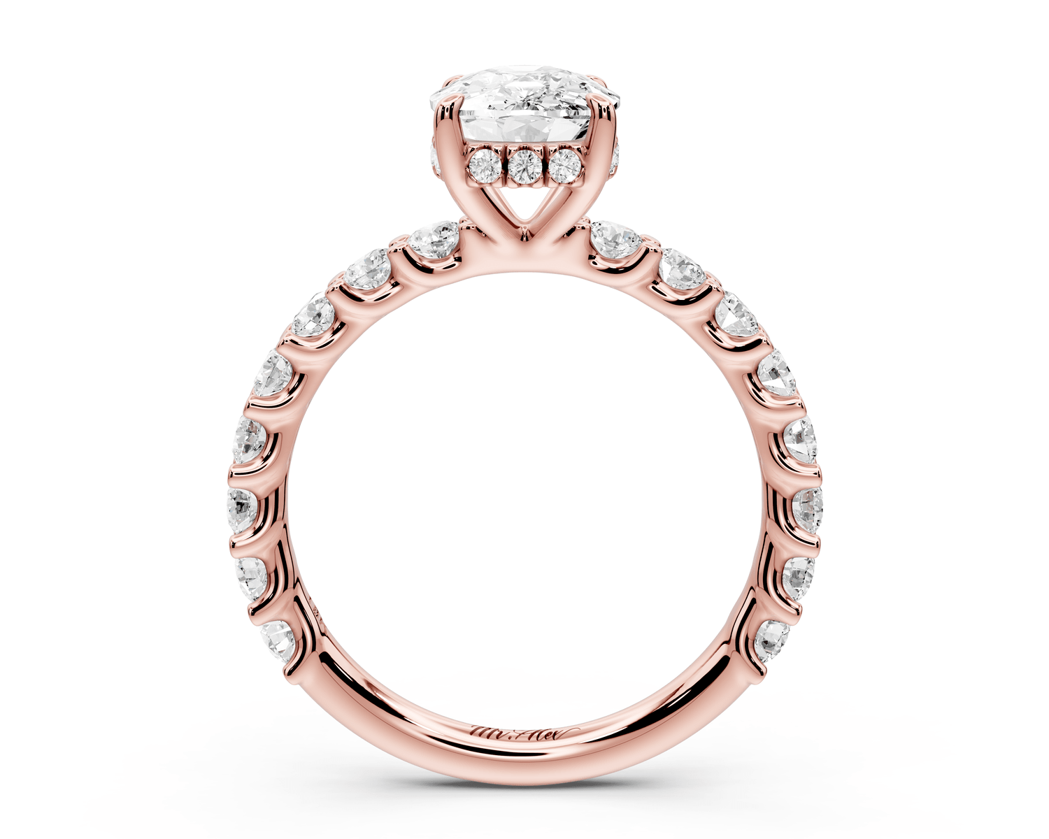 Siena - 2ct 18k rose gold ecushion Hidden Halo with Shared Prong Pavé Engagement Ring - Mr. Alex Jewelry