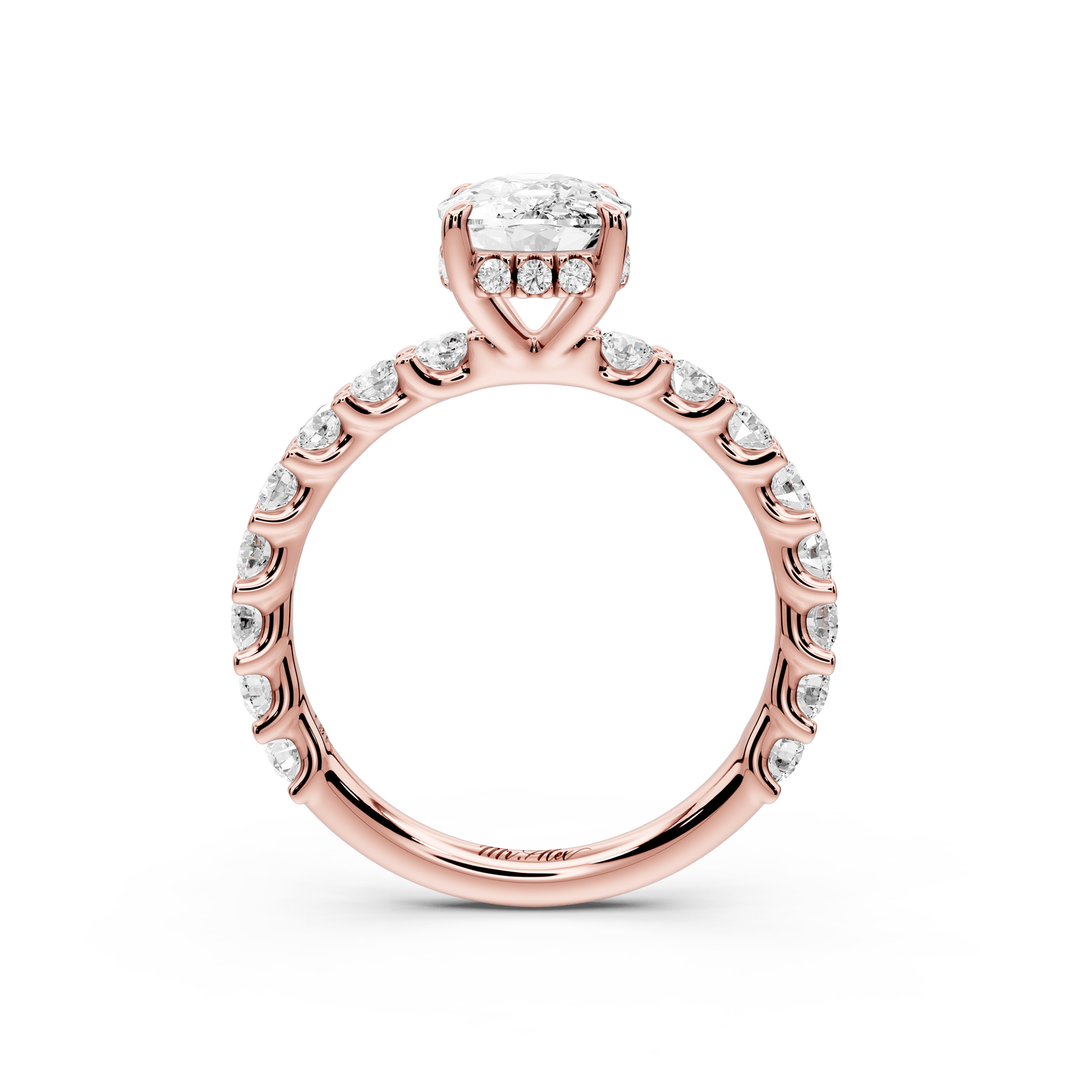 Siena - 2ct 18k rose gold ecushion Hidden Halo with Shared Prong Pavé Engagement Ring - Mr. Alex Jewelry