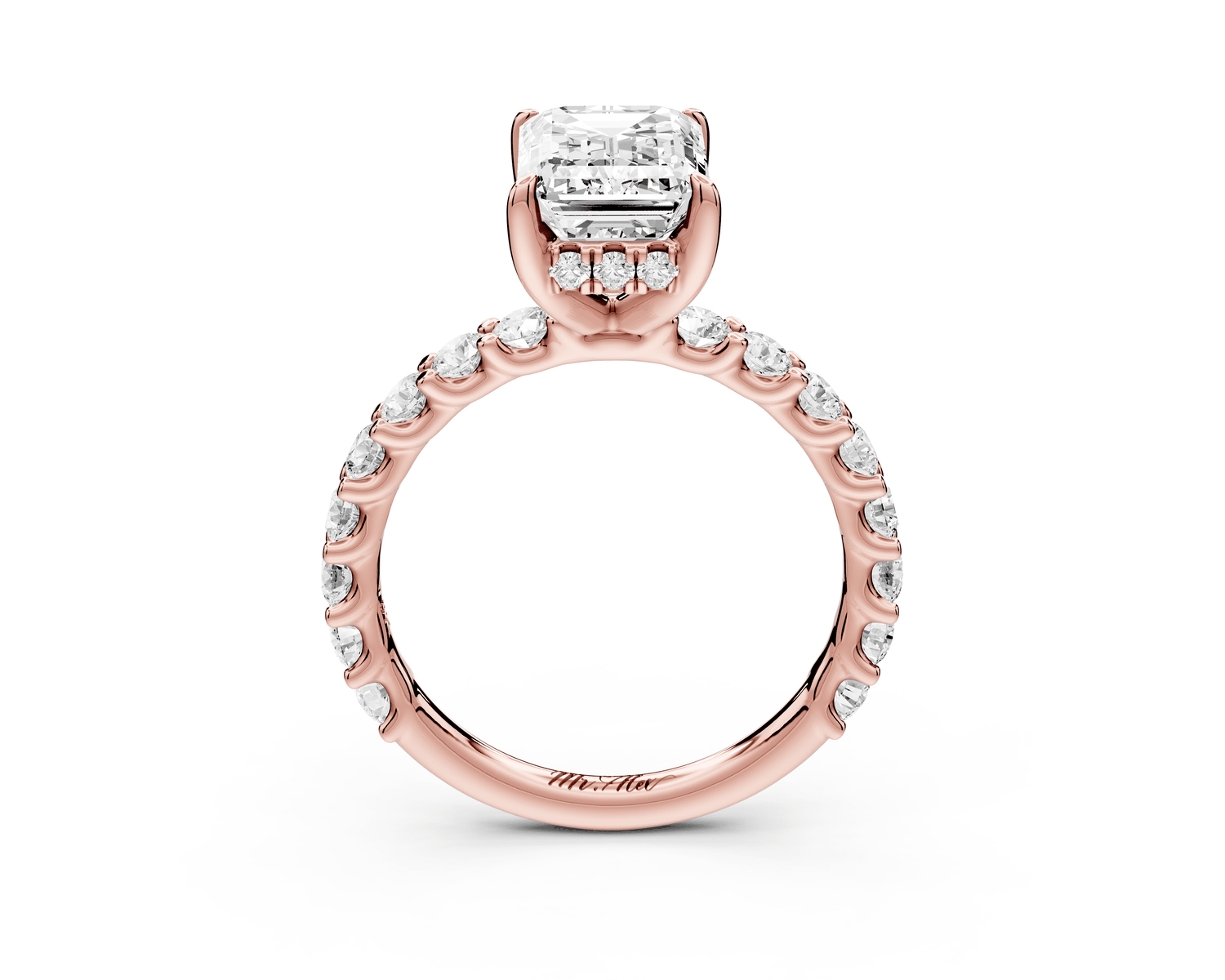 Siena - 2ct 18k rose gold emerald Hidden Halo with Shared Prong Pavé Engagement Ring - Mr. Alex Jewelry