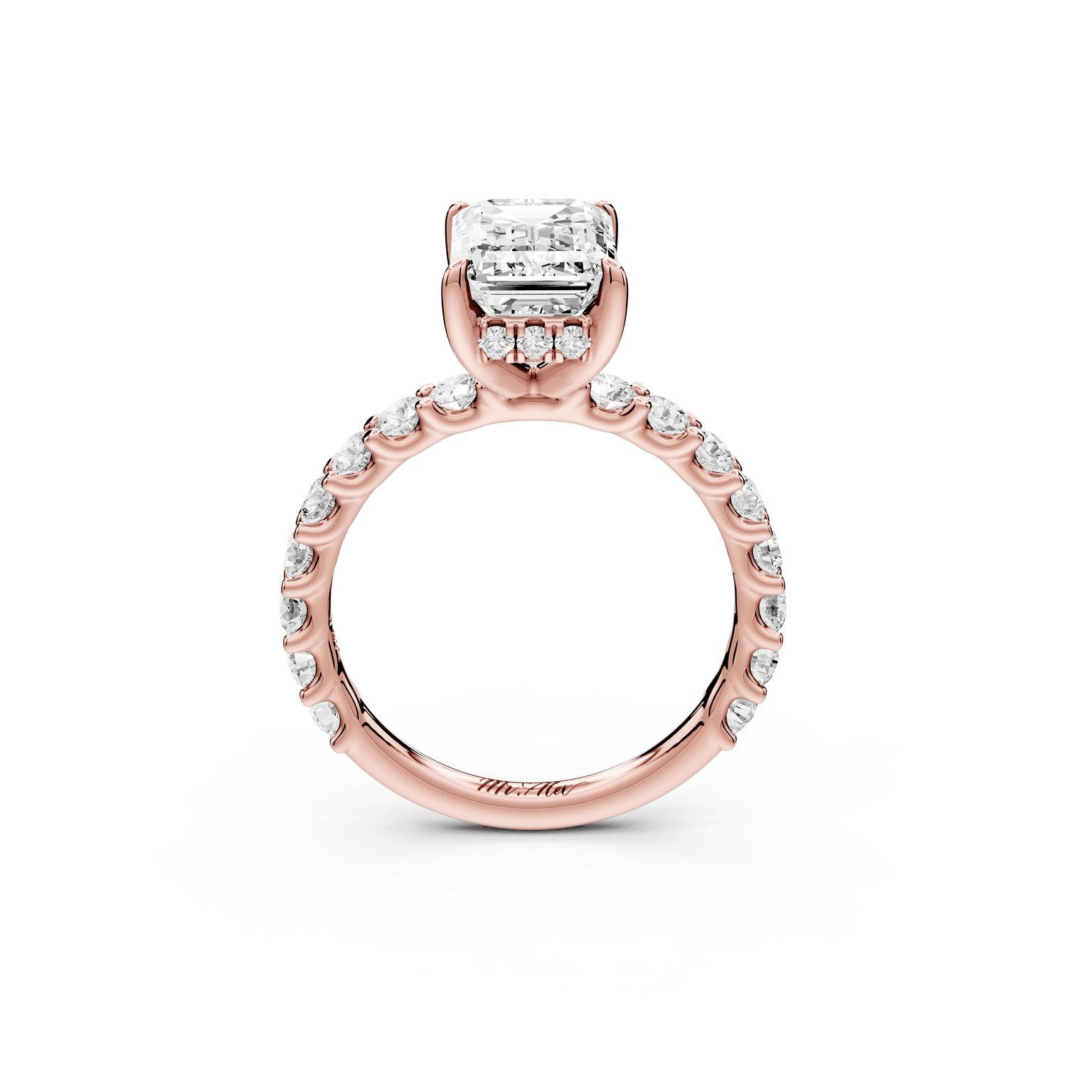 Siena - 2ct 18k rose gold emerald Hidden Halo with Shared Prong Pavé Engagement Ring - Mr. Alex Jewelry