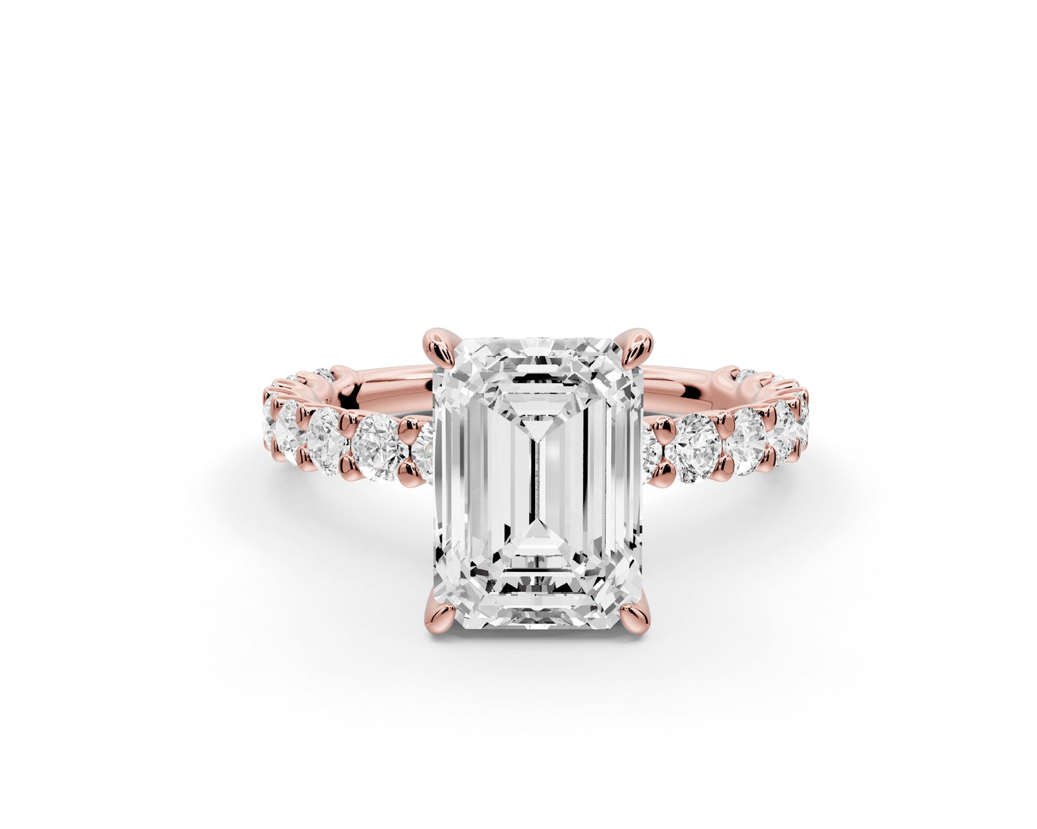 Siena - 2ct 18k rose gold emerald Hidden Halo with Shared Prong Pavé Engagement Ring - Mr. Alex Jewelry
