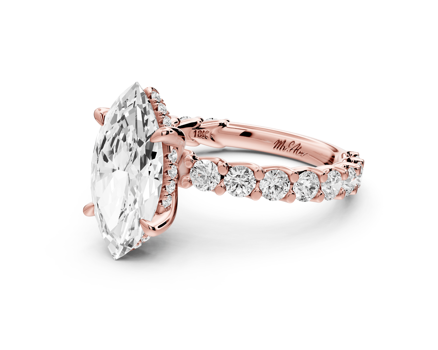 Siena - 2ct 18k rose gold marquise Hidden Halo with Shared Prong Pavé Engagement Ring - Mr. Alex Jewelry