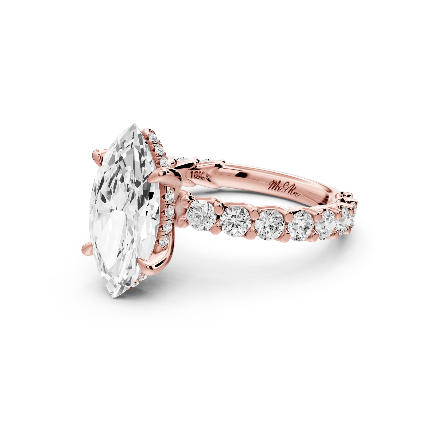 Siena - 2ct 18k rose gold marquise Hidden Halo with Shared Prong Pavé Engagement Ring - Mr. Alex Jewelry