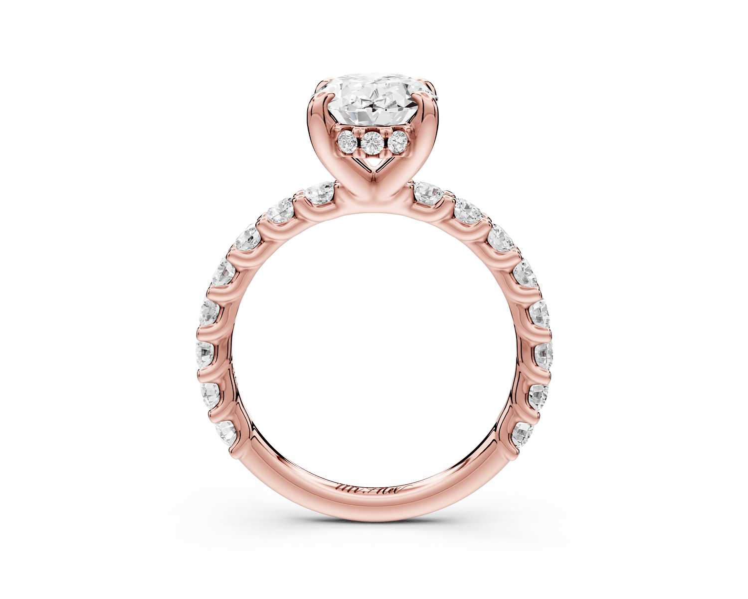 Siena - 2ct 18k rose gold oval Hidden Halo with Shared Prong Pavé Engagement Ring - Mr. Alex Jewelry