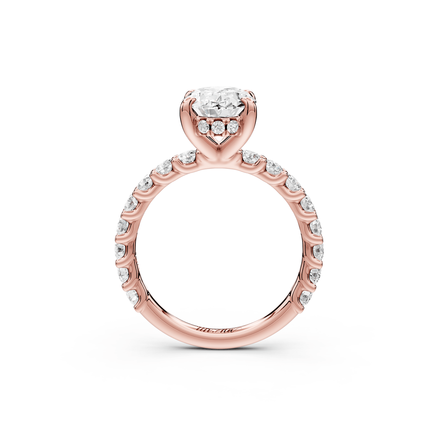 Siena - 2ct 18k rose gold oval Hidden Halo with Shared Prong Pavé Engagement Ring - Mr. Alex Jewelry