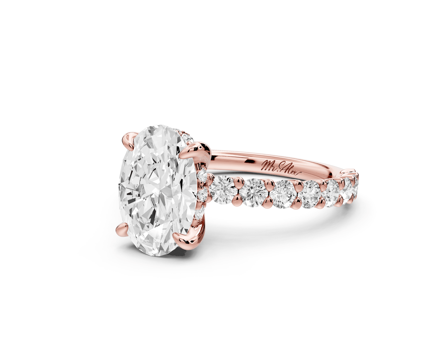 Siena - 2ct 18k rose gold oval Hidden Halo with Shared Prong Pavé Engagement Ring - Mr. Alex Jewelry